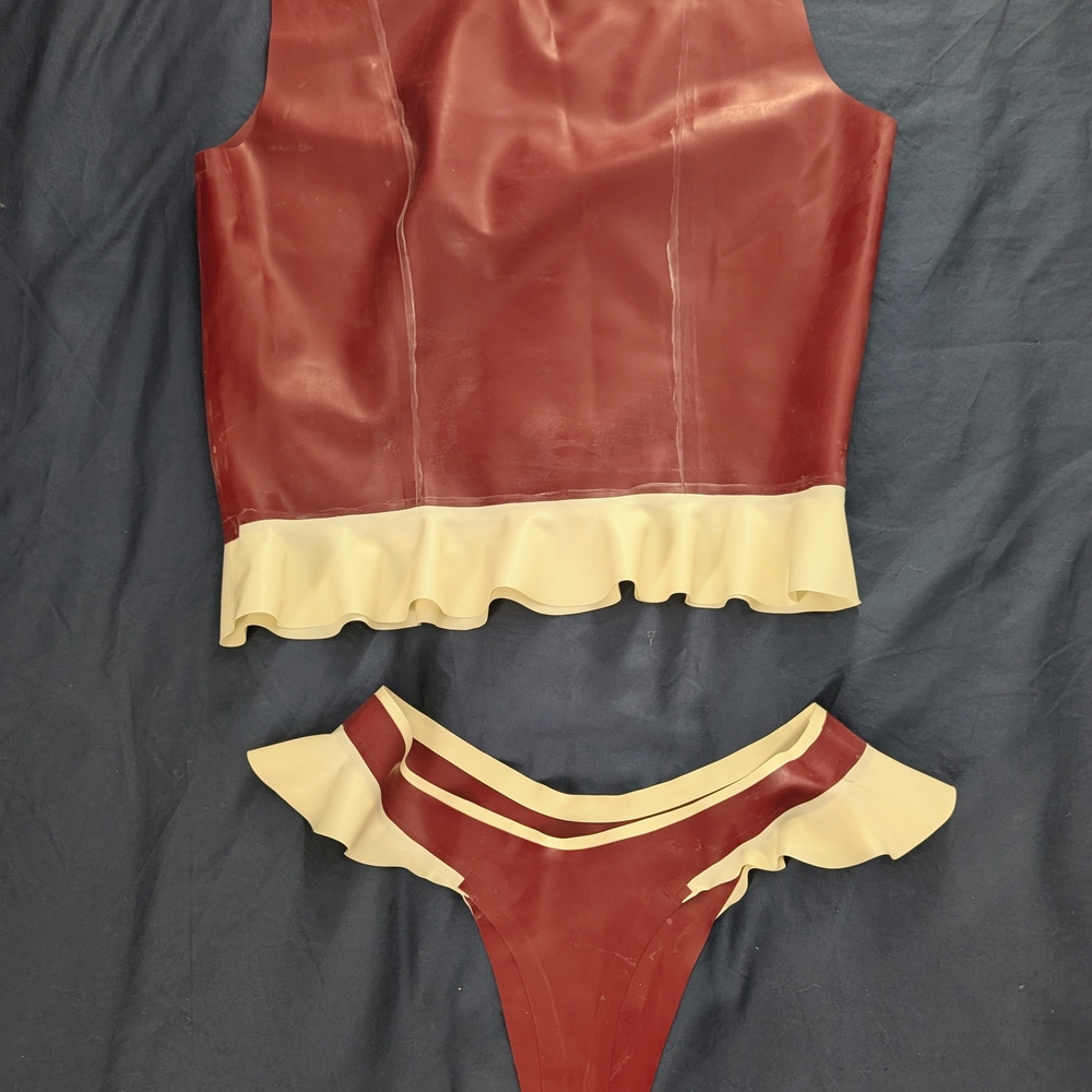 Red and Cream Ruffled Two-Piece Set - Picture 4 of 6